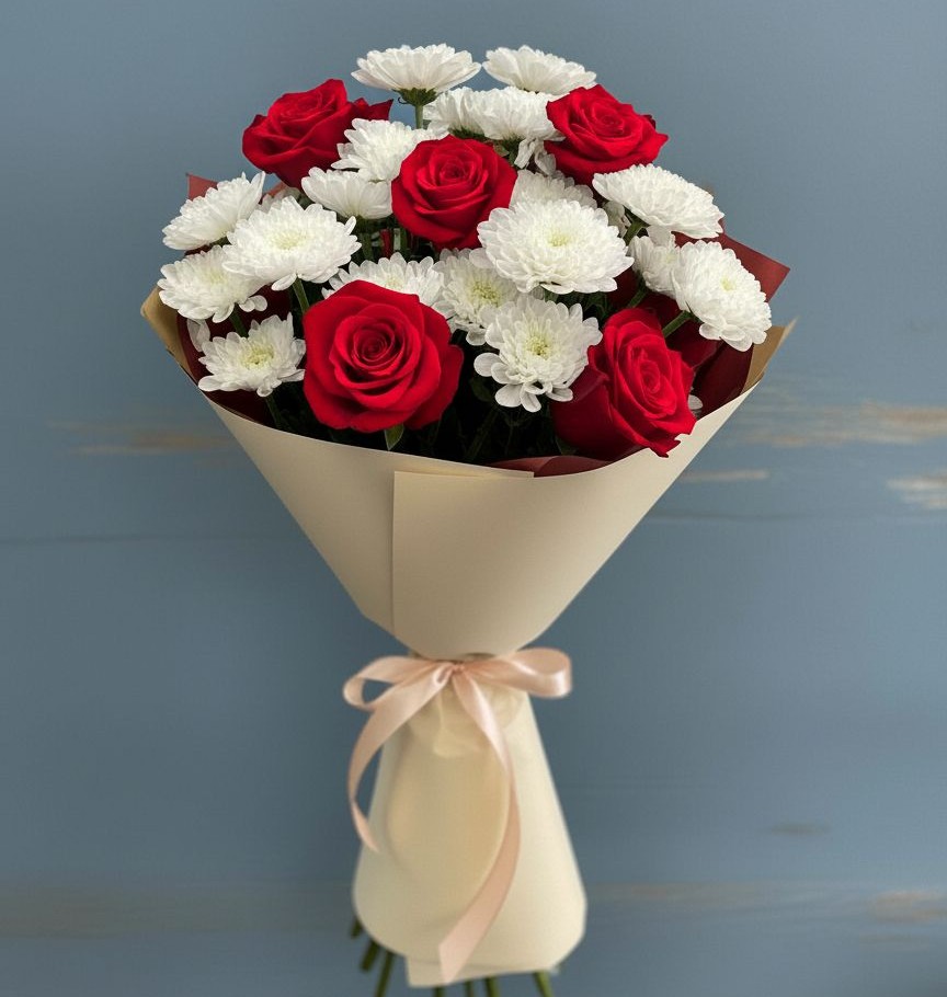 Букет цветов из: Розы и Хризантемы в Старой Торопе