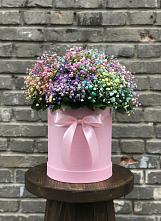Цветочная композиция из Гипсофила и Розы в шляпной коробке в Старой Торопе