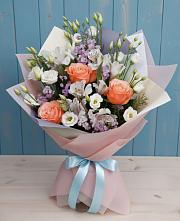 Букет цветов из:  Лизиантусы, Розы, Альстромерии и Гипсофила #REPLACE_PRED# Старой Торопе