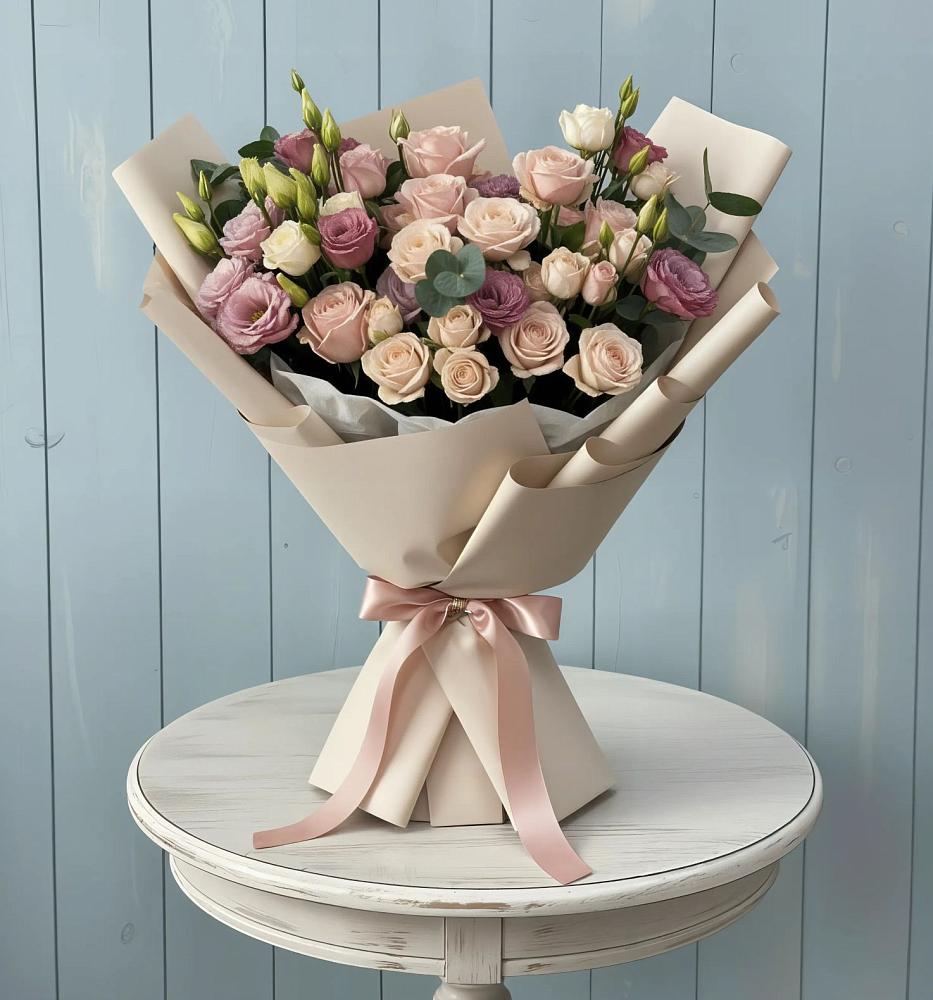 Букет цветов из: Розы и Лизиантусы в Старой Торопе