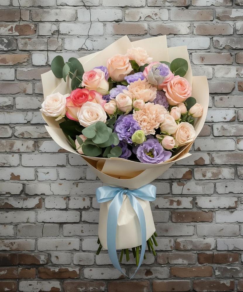 Букет цветов из: Розы, Лизиантусы и Гвоздики в Старой Торопе