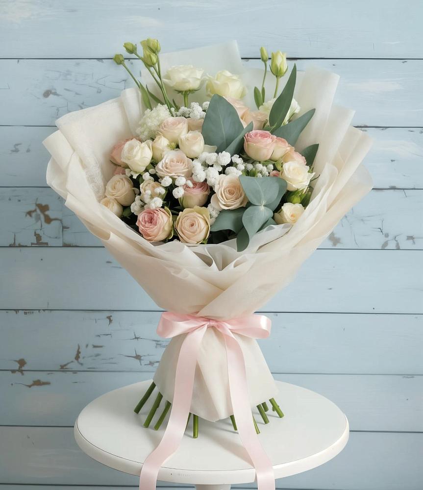 Букет цветов из: Розы и Лизиантусы в Старой Торопе