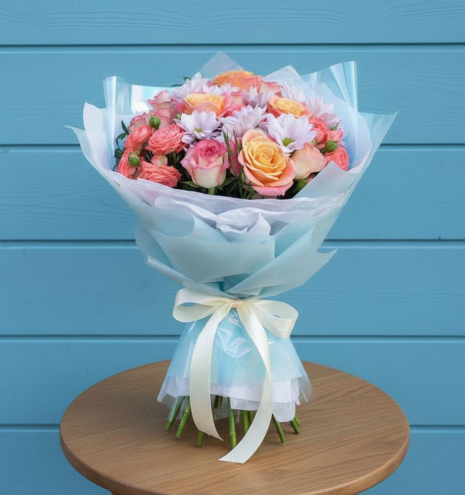 Букет цветов из: Хризантемы и Розы в Старой Торопе