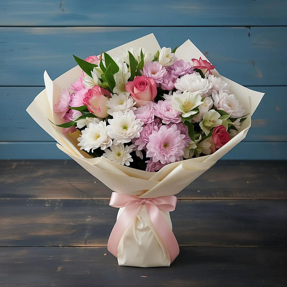 Букет цветов из: Хризантемы, Альстромерии и Розы в Старой Торопе